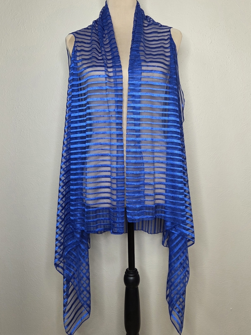 Lavello Elegance Convertible Vest Sheer Blue Striped Scarf Vest Drape Layering